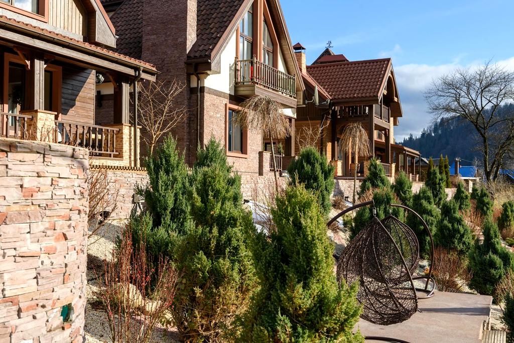 Winter garden structure with evergreens and ornamental grasses